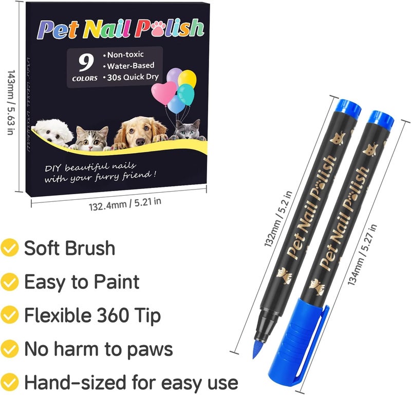 Cherocito Dog Nail Polish Pens Quick Dry,9 Colors Safe Dog Nail Polish Set to DIY Pretty Nails, Ideal Gifts for Dogs Cats Light Dark Nails, Odorless, Non-Toxic, Water-Based Pet Nail Accessories Set - Image 4